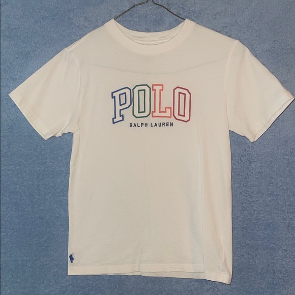 Ralph Lauren White Tee with Multicolor Logo - Picture 1 of 4